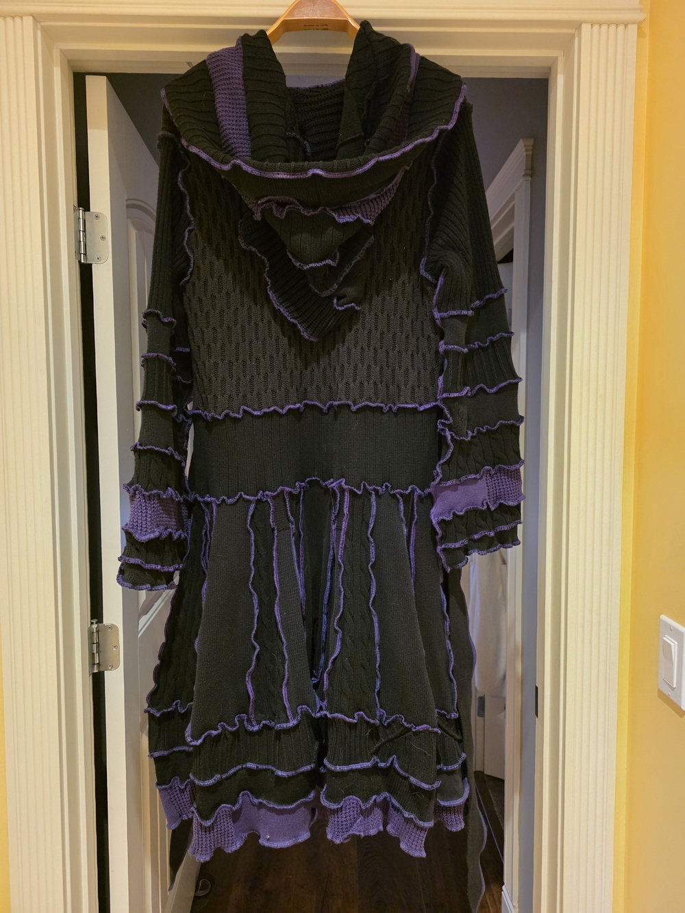 Long, Hooded, Custom Made Fairy Sweater - Black & Purple - Picture 2 of 4
